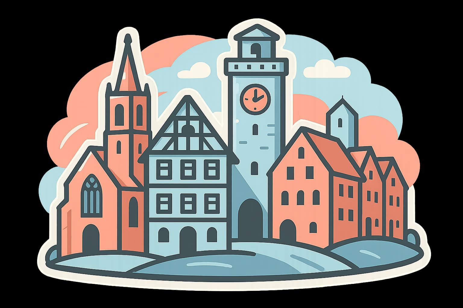 Blick auf Rottweils historische Altstadt mit mittelalterlichen Fachwerkhäusern und dem Schwarzen Tor