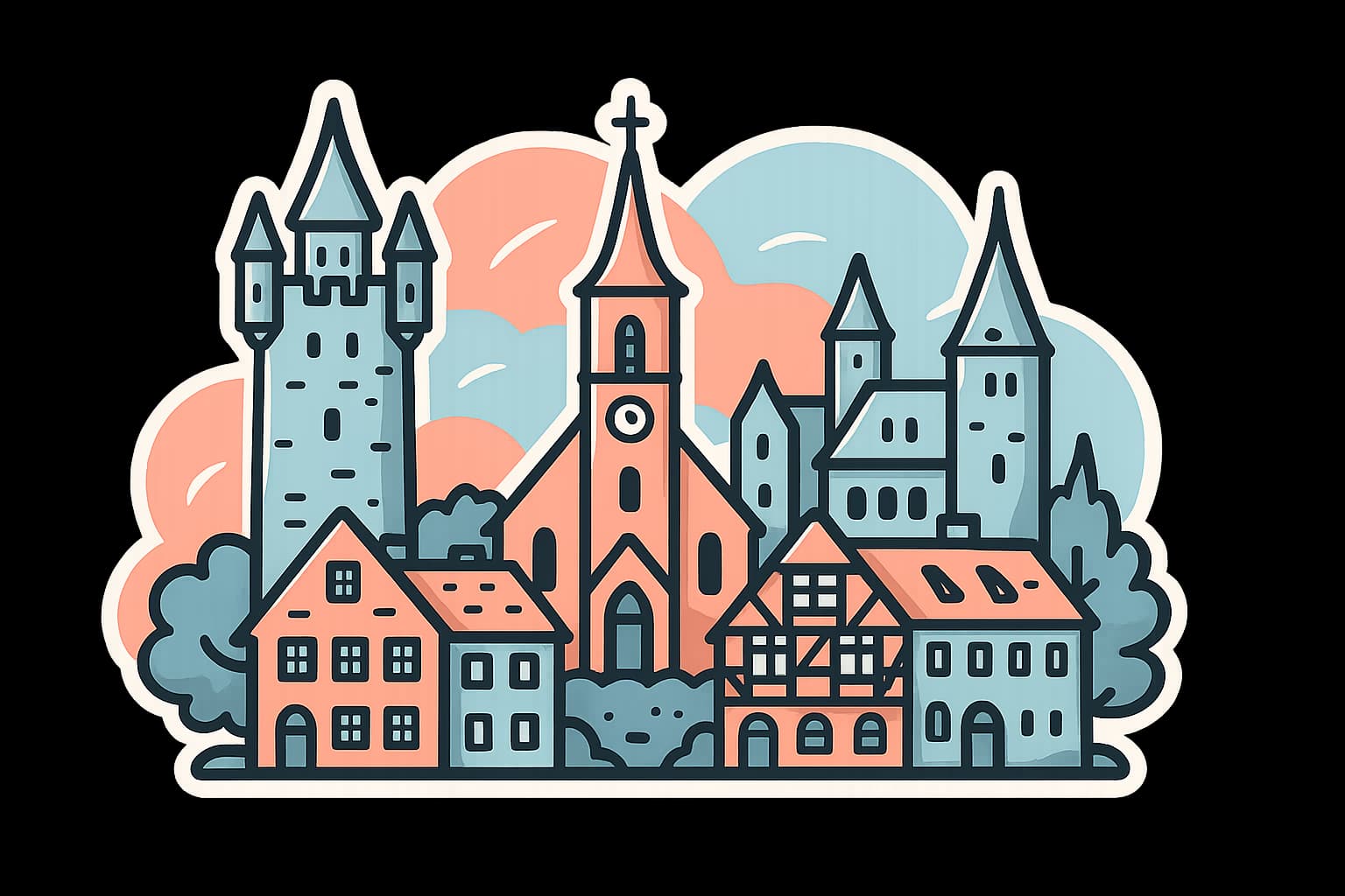 Blick über Weinheim mit Altstadt, Schloss und Hügeln am Odenwaldrand